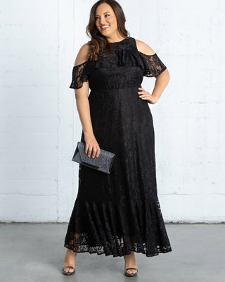 Riviera Lace Evening Gown  in Black Noir