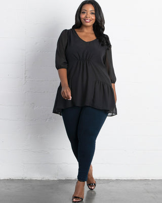 Cheryl Chiffon Tunic Top in Black Noir
