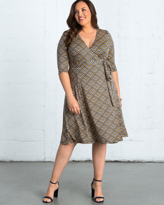 Essential Wrap Dress  in Golden Geometric Print