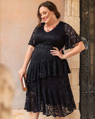 Lace Affair Cocktail Dress  in Onyx