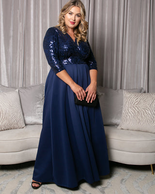 Paris Pleated Sequin Gown in Nocturnal Navy