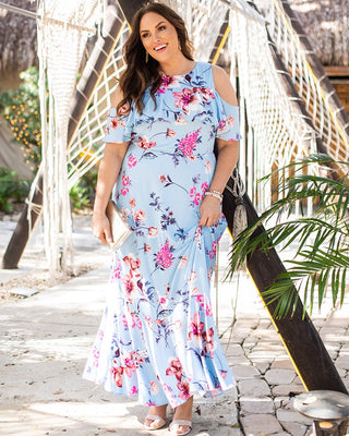Piper Cold Shoulder Maxi Dress  in Breezy Blue Florals