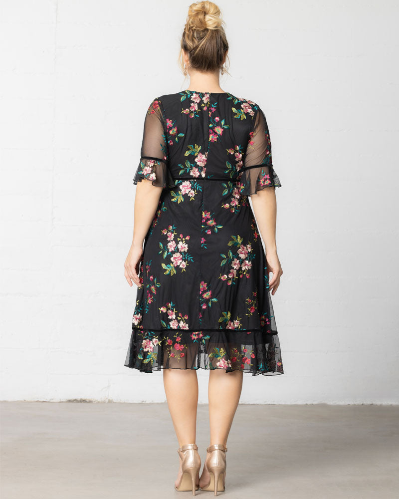 Kiyonna Plus Size Wildflower Embroidered Floral Mesh Dress