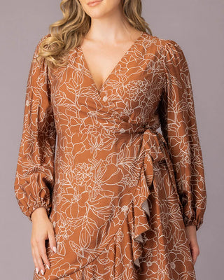 Julia Long Sleeve Wrap Dress in Chocolate Floral Print
