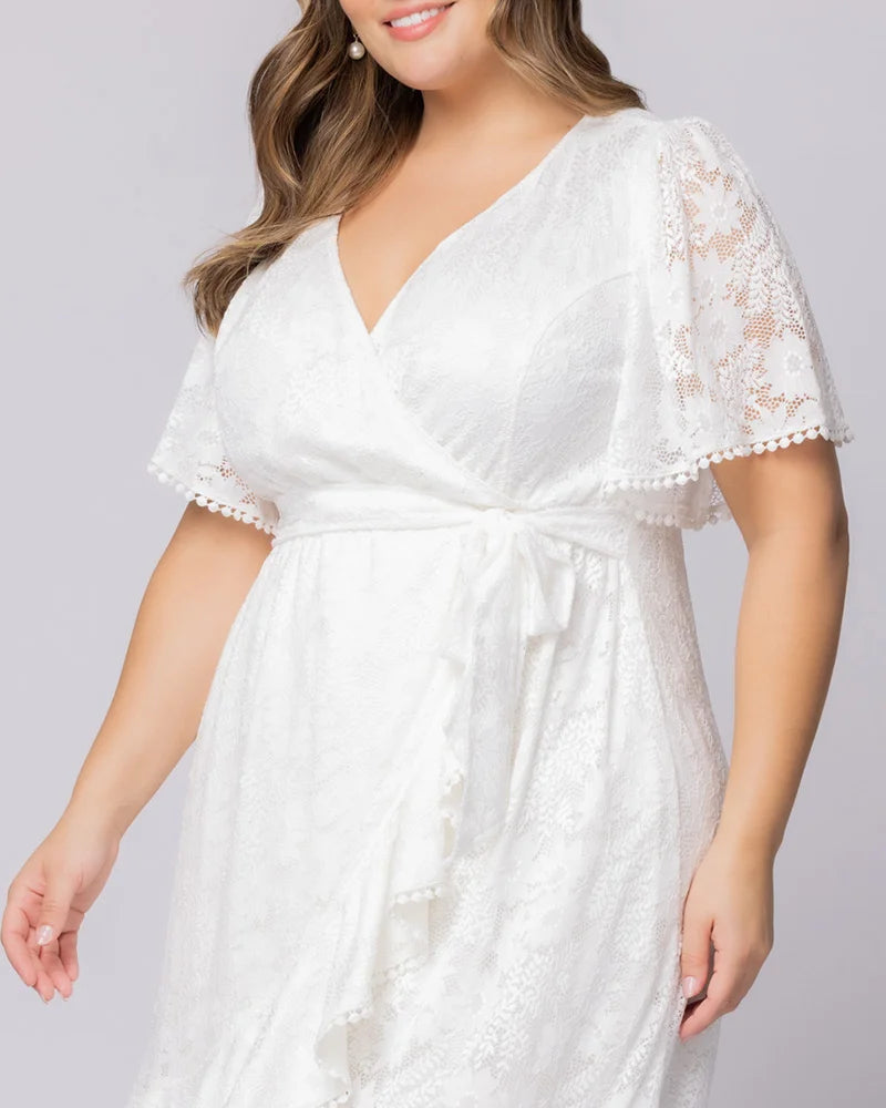 Palermo Lace Faux Wrap Cocktail Dress White / 3X (22-24)
