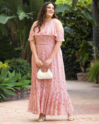 Riviera Lace Evening Gown  in Blush