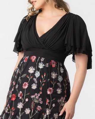 Lillian Embroidered Cocktail Dress in Bordeaux Blooms