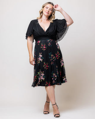 Lillian Embroidered Cocktail Dress in Onyx Blooms