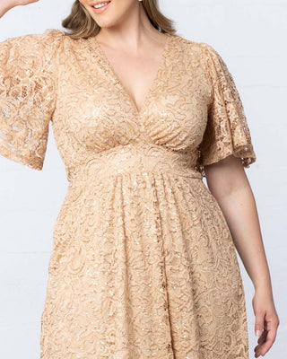 Starry Sequined Lace Cocktail Dress in Champagne