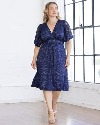 Starry Sequined Lace Cocktail Dress inNocturnal Navy Sequins