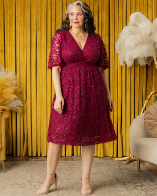 Starry Sequined Lace Cocktail Dress in Pinot Noir