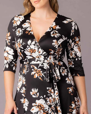 Signature Print Wrap Dress in Black Scattered Blooms