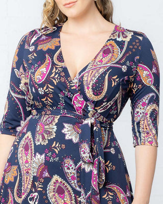 Signature Print Wrap Dress in Navy Paisley Print