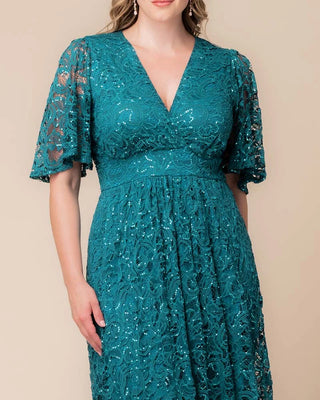 Luminous Sequin Lace Long Gown in Teal Topaz