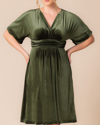 Angelic Velvet Midi Cocktail Dress in Olive