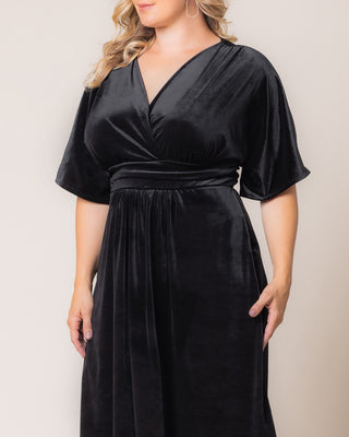 Angelic Velvet Midi Cocktail Dress in Onyx