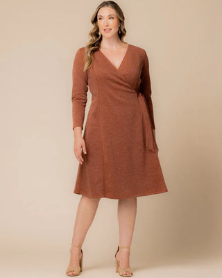 London Sweater Knit Wrap Dress in Cinnamon