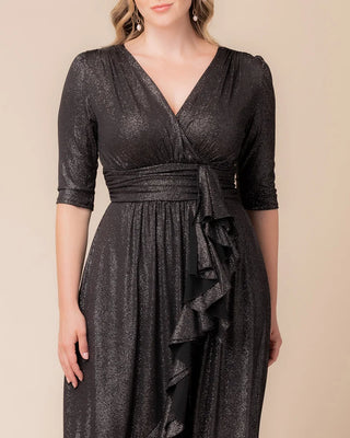 Glimmer Ruffle Evening Gown in Silver Starlight