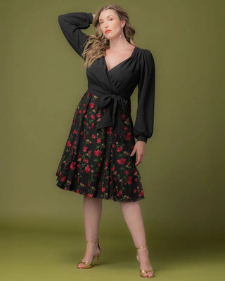 Chelsea Embroidered Midi Cocktail Dress in Floral Flare