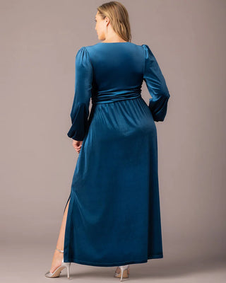 Vivienne Velvet Evening Gown in Teal Topaz