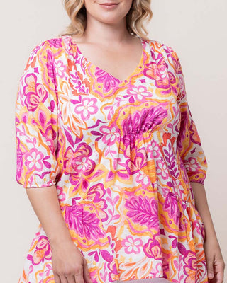 Oasis Flowy Swing Tunic Top in Artful Tropical Print