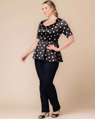 Posh Peplum Top in Black Polka Dot