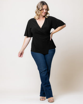 Stella Faux Wrap Top in Black Noir