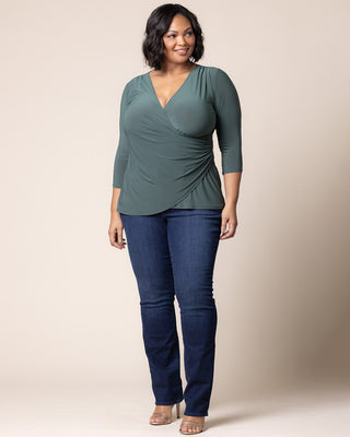 Femme Fatale Faux Wrap Top in Fern Green