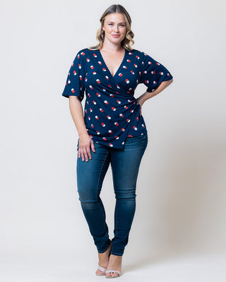 Stella Faux Wrap Top in Navy Dot Duo