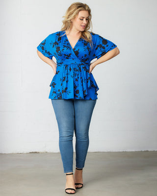 Encore Print Top  in Blue Floral Impressions