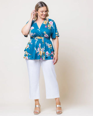 Encore Print Top in Teal Floral Print