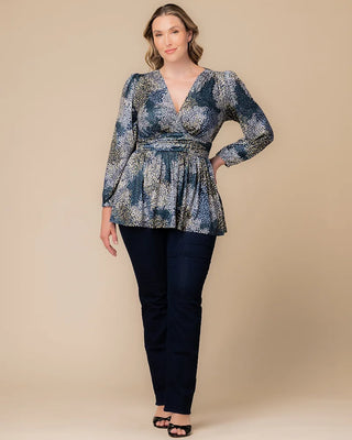 Leah Long Sleeve Tunic Top in Blue Impressionist Print