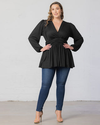 Leah Long Sleeve Tunic Top in Black Noir