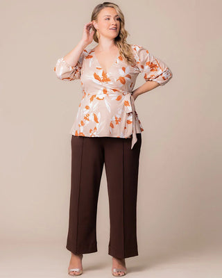 Nina Wrap Top in Artful Sunset Blooms