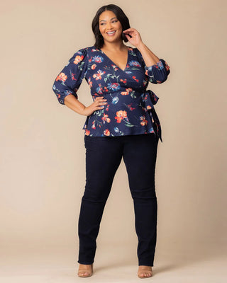 Nina Wrap Top in Vibrant Navy Florals