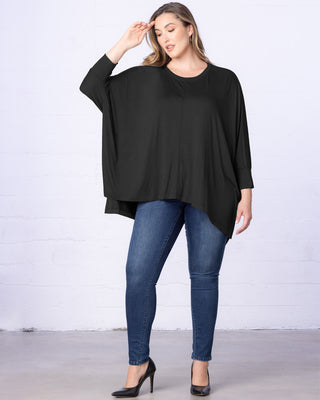 Long Sleeved Hi-Lo Cape Tunic Top in Black