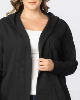 Open Front Longline Hooded Cardigan in Black