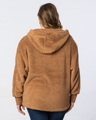 Sherpa Oversized Zip-Up Hooded Jacket in Cocoa