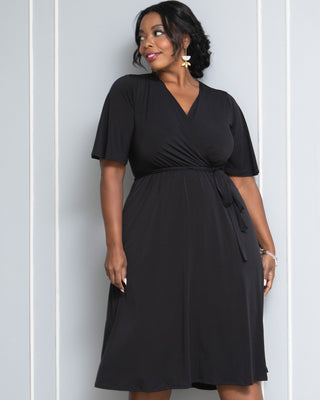 Melody Faux Wrap Dress  in Black