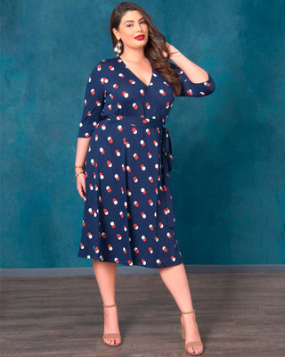 Essential Wrap Dress  in Navy Dot Duo