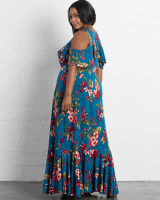 Piper Cold Shoulder Maxi Dress  in Amaryllis Blooms