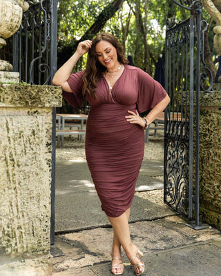 Rumor Ruched Dress in Rosewood