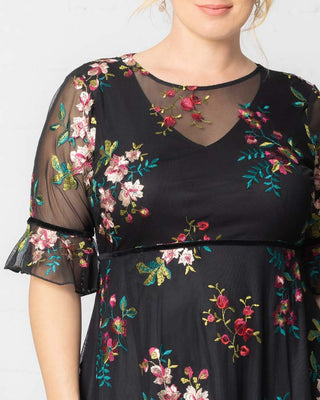 Wildflower Embroidered Dress in Onyx Blooms