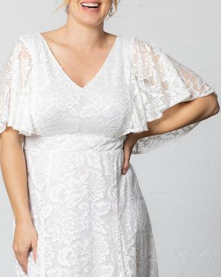 Genevieve Lace Flutter Sleeve Midi Dress in Pearl