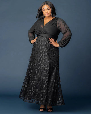 Blossoming Beauty Mesh Evening Gown in Onyx Blossoms
