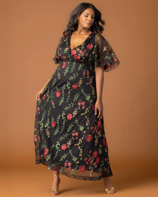 Embroidered Elegance Evening Gown in Briar Rose