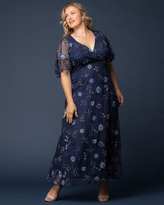 Embroidered Elegance Evening Gown in Twilight Blooms