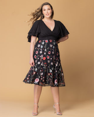 Lillian Embroidered Cocktail Dress in Bordeaux Blooms