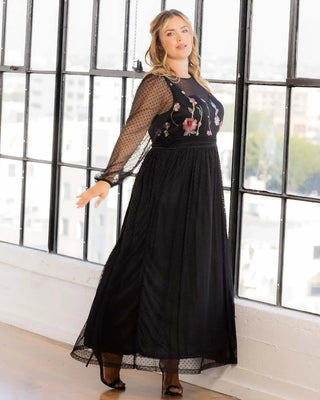 Mystique Mixed Media Evening Gown in Bordeaux Blooms