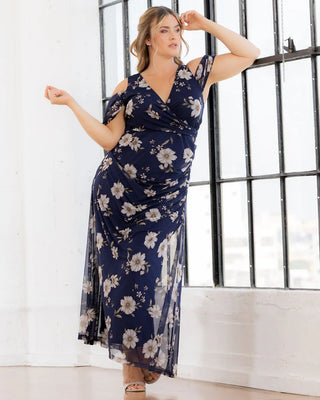 Seraphina Mesh Gown in Navy Blooms